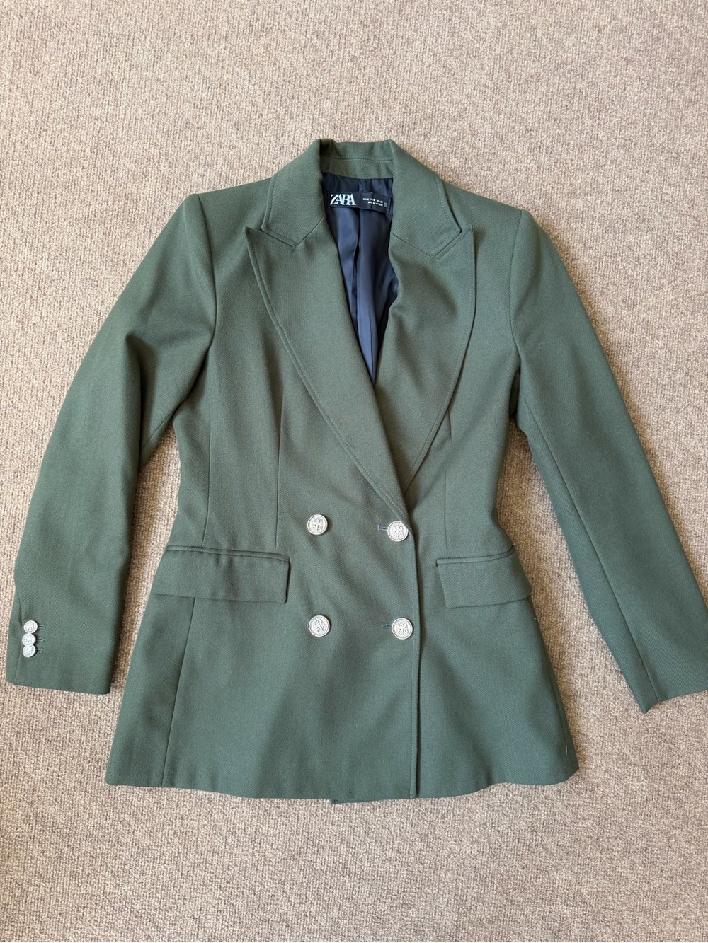 Zara Olive Green Double-Breasted Blazer Jacket - Women's Tailored Coat - Picture 2 of 4